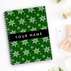 White Snowflakes, Green, Your name, Personalise Planner