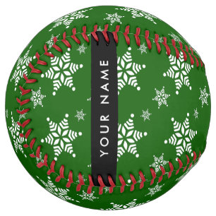 White Snowflakes, Green, Your name, Personalise Softball