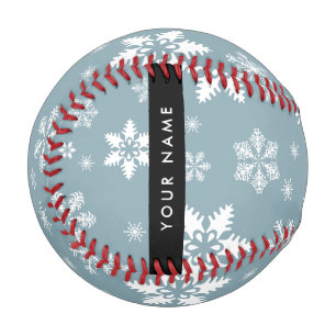 White Snowflakes, Grey, Your name, Personalise Baseball