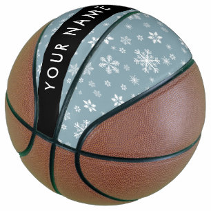 White Snowflakes, Grey, Your name, Personalise Basketball