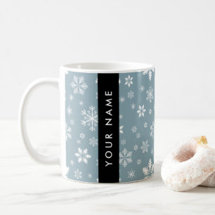 White Snowflakes, Grey, Your name, Personalise Coffee Mug