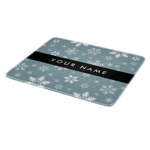 White Snowflakes, Grey, Your name, Personalise Cutting Board