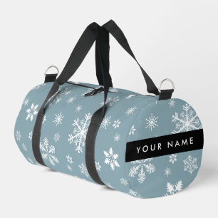 White Snowflakes, Grey, Your name, Personalise Duffle Bag