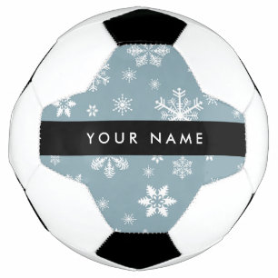 White Snowflakes, Grey, Your name, Personalise Football
