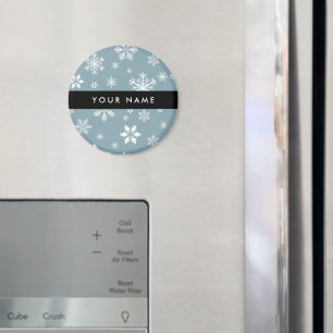 White Snowflakes, Grey, Your name, Personalise Magnet