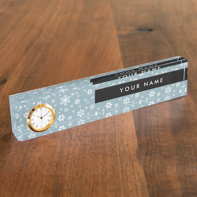 White Snowflakes, Grey, Your name, Personalise Nameplate (Side)