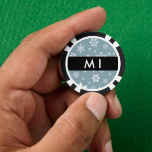 White Snowflakes, Grey, Your name, Personalise Poker Chips
