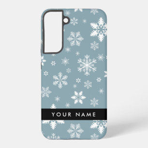 White Snowflakes, Grey, Your name, Personalise Samsung Galaxy Case