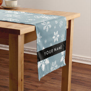 White Snowflakes, Grey, Your name, Personalise Short Table Runner