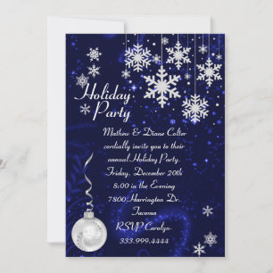 White Snowflakes Holiday Party Invitation