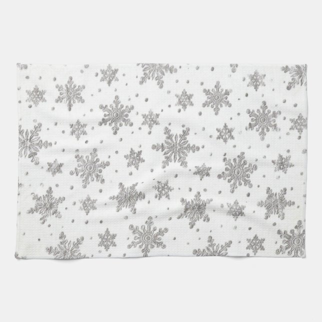 White Snowflakes Kitchen Towel (Horizontal)
