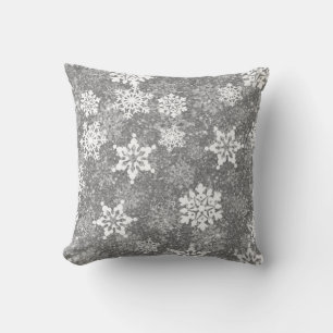 White Snowflakes Luxurious Gray Elegant Christmas Cushion
