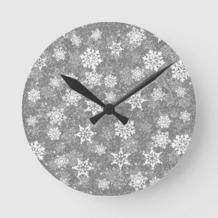 White Snowflakes Luxurious Gray Elegant Christmas Round Clock