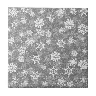 White Snowflakes Luxurious Gray Elegant Christmas Tile