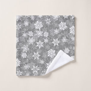 White Snowflakes Luxurious Gray Elegant Christmas Wash Cloth