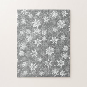 White Snowflakes Luxurious Grey Elegant Christmas Jigsaw Puzzle