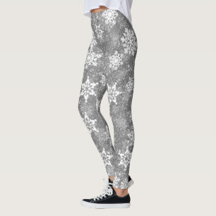 White Snowflakes Luxurious Grey Elegant Christmas Leggings