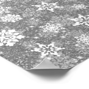 White Snowflakes Luxurious Grey Elegant Christmas Poster