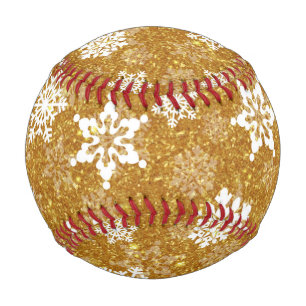 White Snowflakes Luxurious Yellow Christmas Baseball