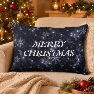 White Snowflakes Midnight Blue Background Decorative Cushion
