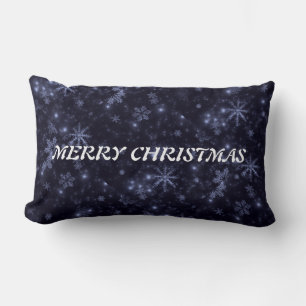 White Snowflakes Midnight Blue Throw Pillow Lumbar
