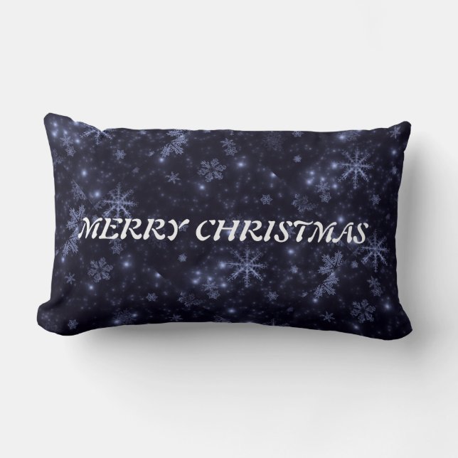 White Snowflakes Midnight Blue Throw Pillow Lumbar (Front)