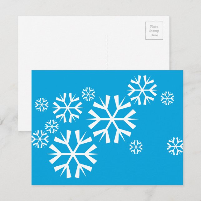 White Snowflakes on a Blue Background Postcard (Front/Back)