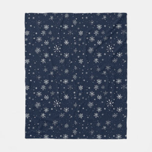 White Snowflakes on a Dark Blue Background Fleece Blanket