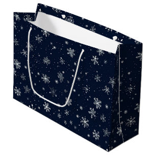 White Snowflakes on a Dark Blue Background Large Gift Bag