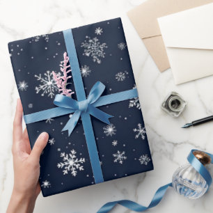 White Snowflakes on a Dark Blue Background Wrapping Paper