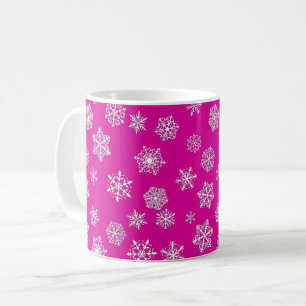 White Snowflakes on a Fuchsia Pink Background Coffee Mug