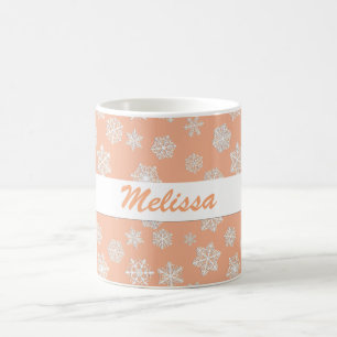 White Snowflakes on a Peach Background Coffee Mug