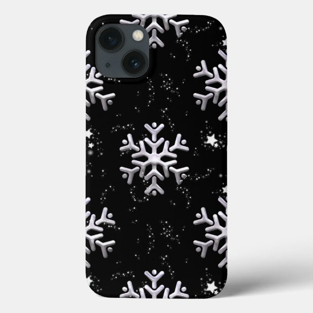 White Snowflakes On Black Case-Mate iPhone Case (Back)