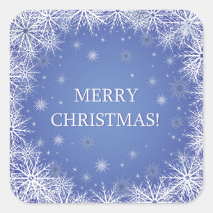 White Snowflakes on Blue Background Christmas Square Sticker