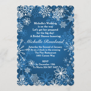White snowflakes on blue Christmas Bridal Shower Invitation