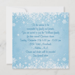White snowflakes on blue Christmas Holiday Party Invitation