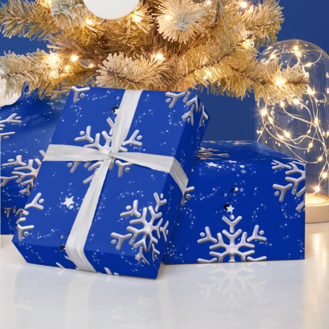 White Snowflakes on Blue Christmas Wrapping Paper (Creator Uploaded)