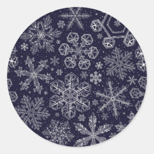White Snowflakes on blue Classic Round Sticker