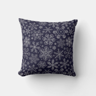 White Snowflakes on blue Cushion