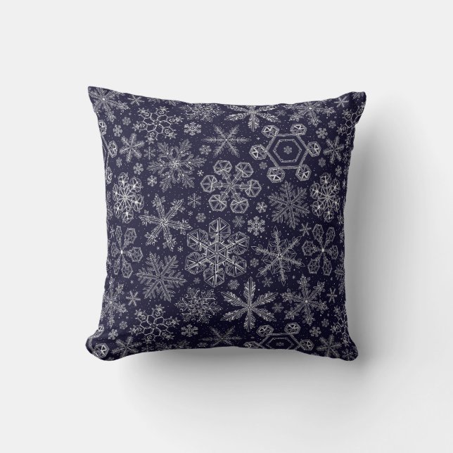 White Snowflakes on blue Cushion (Front)