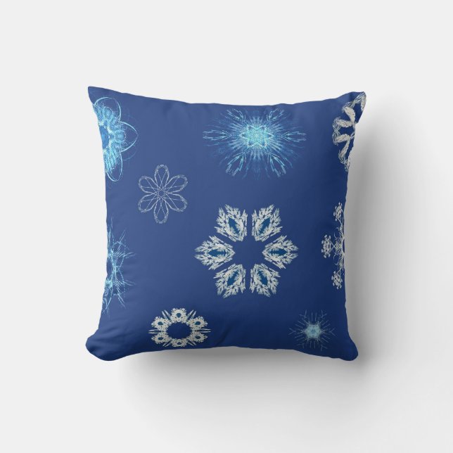 White snowflakes on blue cushion (Front)