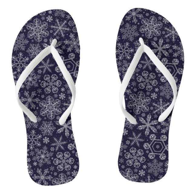 White Snowflakes on blue Flip Flops (Footbed)
