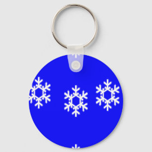 White snowflakes on blue key ring