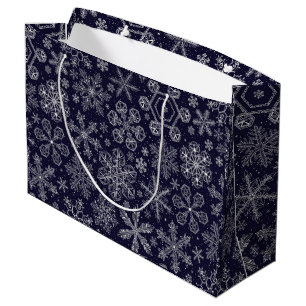 White Snowflakes on blue Large Gift Bag