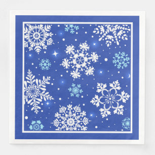 White Snowflakes On Blue Napkin