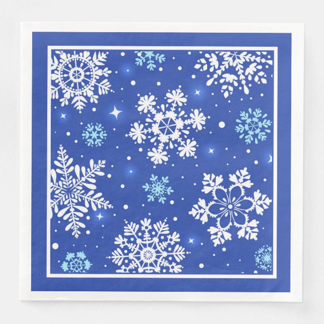 White Snowflakes On Blue Napkin (Front)