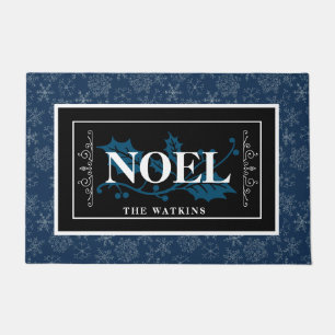 White Snowflakes on Blue , NOEL, Personalised Doormat