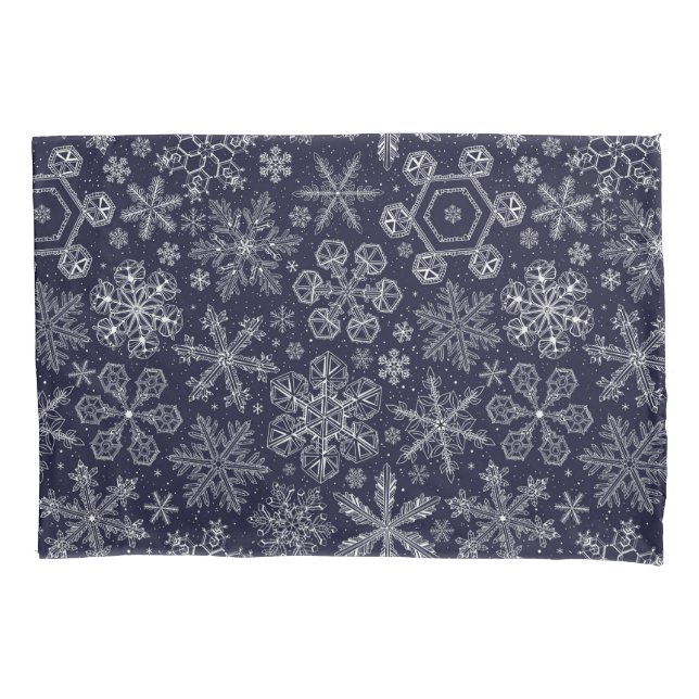 White Snowflakes on blue Pillowcase (Front-Left)