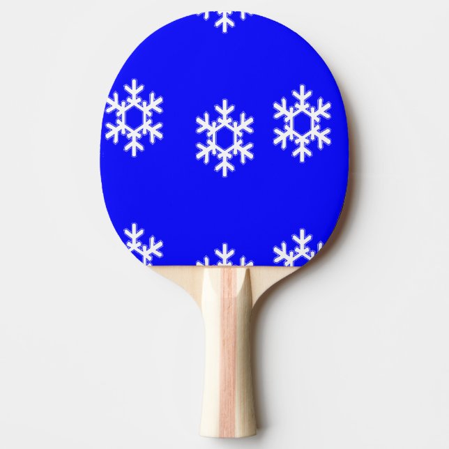 White snowflakes on blue ping pong paddle (Front)