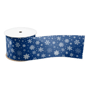 White Snowflakes on Blue Satin Ribbon